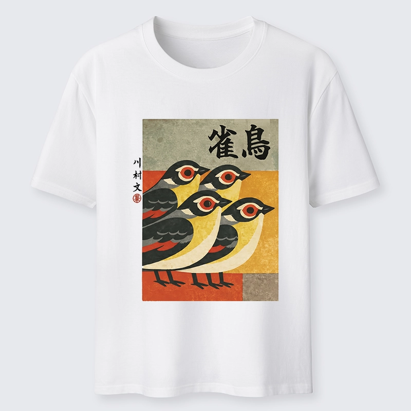 Tokyo-Tiger Cute Sparrows In Retro Japanese Print Classic T-Shirt