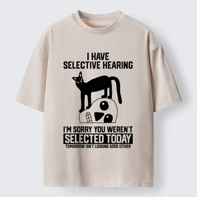Tokyo-Tiger Cat Selective Hearing Funny Meme Washed T-Shirt Sale