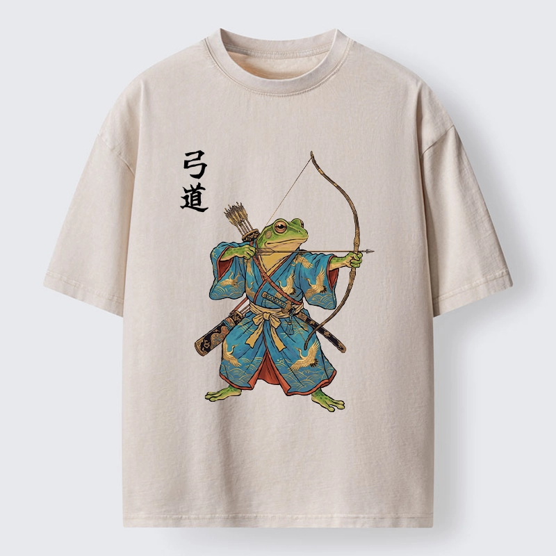 Tokyo-Tiger Frog Samurai Archery Art Washed T-Shirt