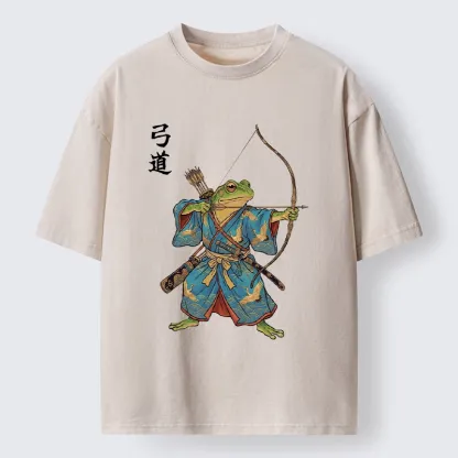 Tokyo-Tiger Frog Samurai Archery Art Washed T-Shirt