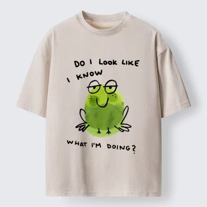Tokyo-Tiger Little Green Frog Has No Idea What’s Next Washed T-Shirt