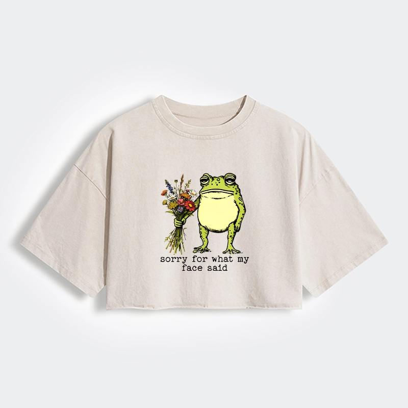 Tokyo-Tiger Frog Sorry Mode Activated Women's Washed Crop T-Shirt
