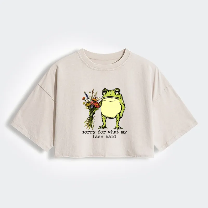 Tokyo-Tiger Frog Sorry Mode Activated Women's Washed Crop T-Shirt Sale