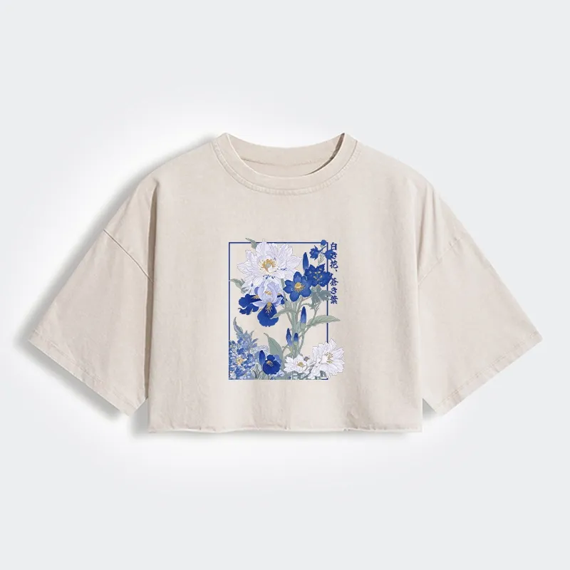 Tokyo-Tiger Blossoms Of The Firmament Women's Washed Crop T-Shirt