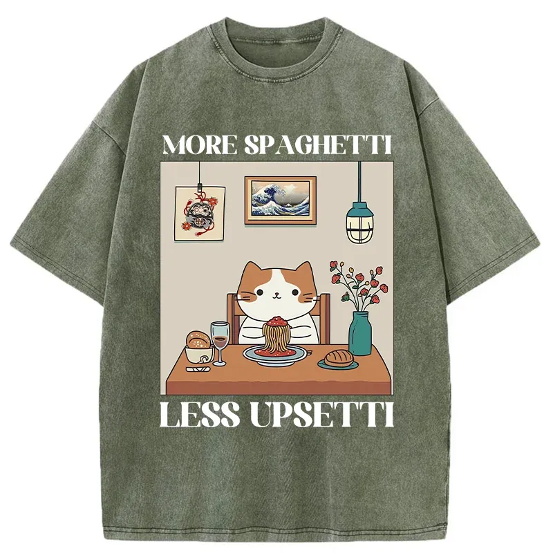 Tokyo-Tiger Cat Eats Spaghetti Washed T-Shirt