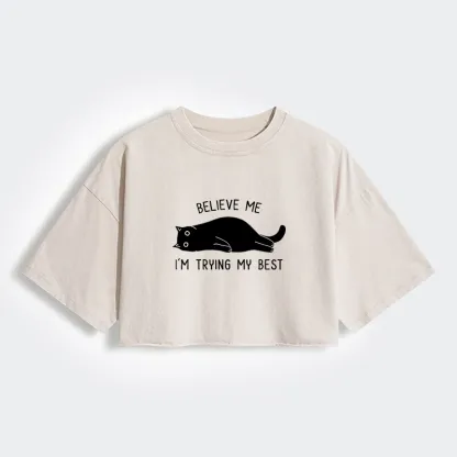 Tokyo-Tiger When Life Is Hard Nap First Women's Washed Crop T-Shirt
