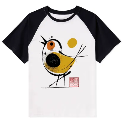 Tokyo-Tiger Aesthetic Yellow And Black Bird Raglan T-shirt