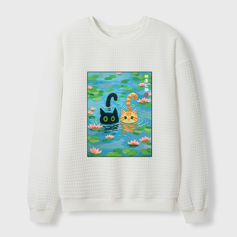 Tokyo-Tiger Cats In The Lotus Pond Waffle Sweatshirt