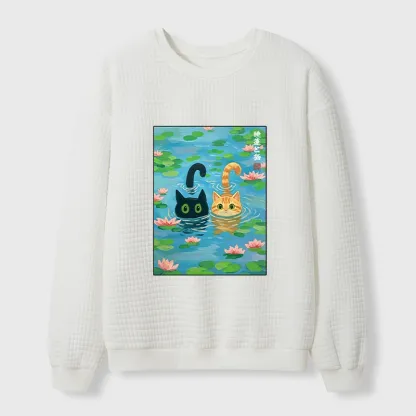 Tokyo-Tiger Cats In The Lotus Pond Waffle Sweatshirt