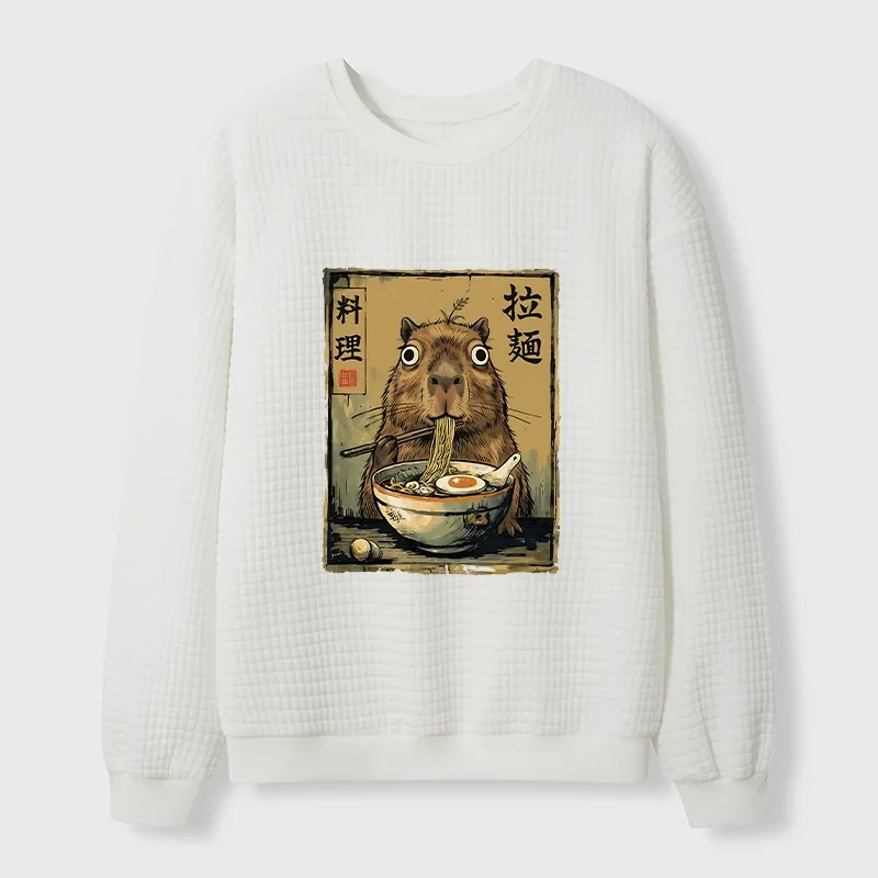 Tokyo-Tiger Cute Capybara Eating Ramen Waffle Sweatshirt