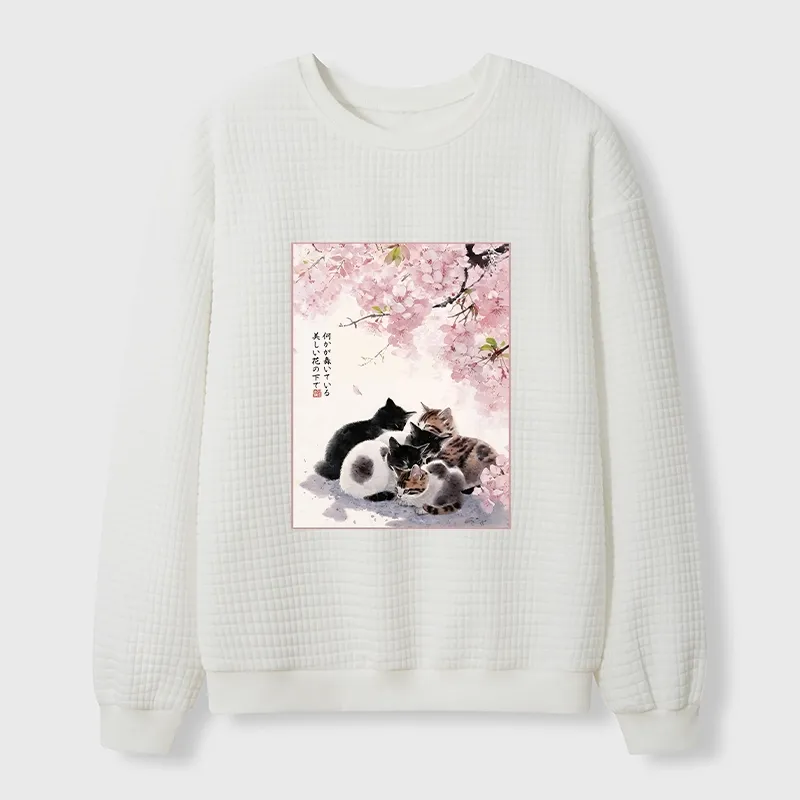Tokyo-Tiger Cute Cats Sakura Garden Waffle Sweatshirt