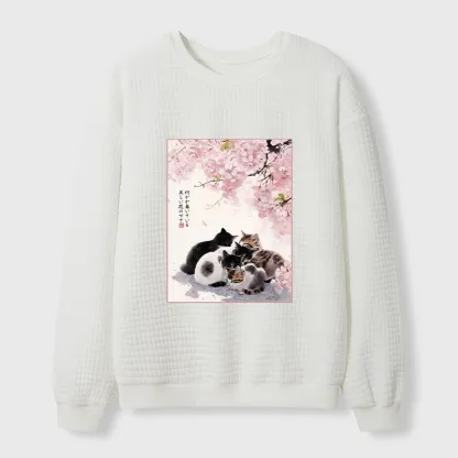 Tokyo-Tiger Cute Cats Sakura Garden Waffle Sweatshirt