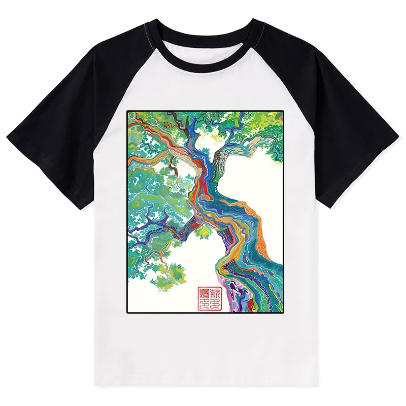 Tokyo-Tiger Colorful Magic Tree Raglan T-shirt
