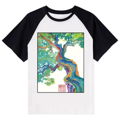 Tokyo-Tiger Colorful Magic Tree Raglan T-shirt