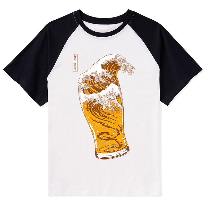 Tokyo-Tiger Great Beer Wave Print Raglan T-shirt