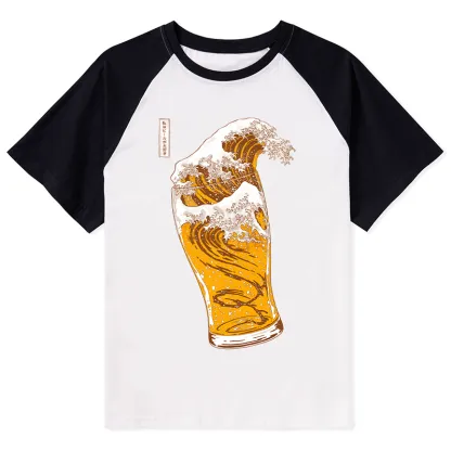 Tokyo-Tiger Great Beer Wave Print Raglan T-shirt