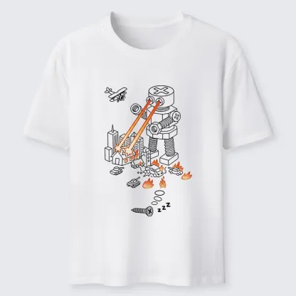 Tokyo-Tiger Funny Screw Robot Destroying City Classic T-Shirt