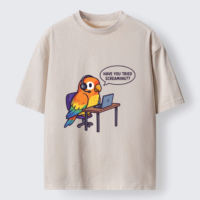 Tokyo-Tiger Funny Bird Call Center Agent Washed T-Shirt