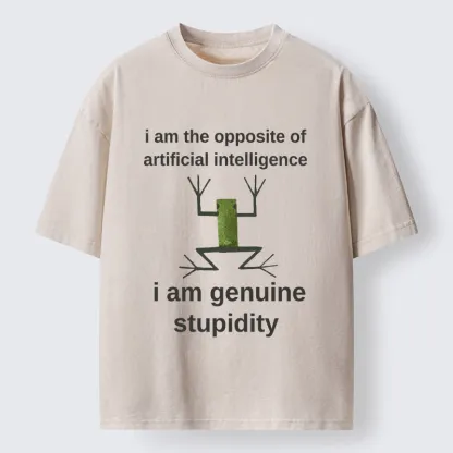 Tokyo-Tiger Genuine Stupidity Frog Meme Washed T-Shirt