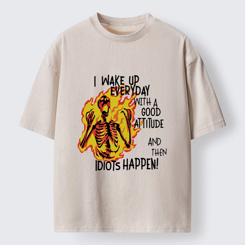 Tokyo-Tiger Skeleton With Bad Attitude Meme Washed T-Shirt