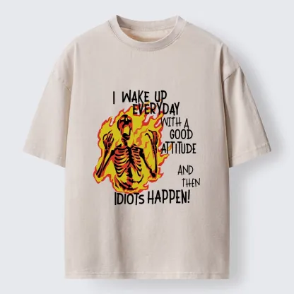 Tokyo-Tiger Skeleton With Bad Attitude Meme Washed T-Shirt