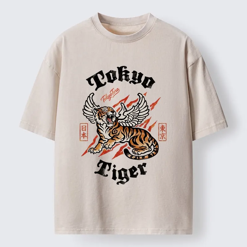 Tokyo-Tiger With Wings Art Washed T-Shirt
