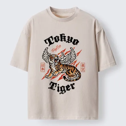 Tokyo-Tiger With Wings Art Washed T-Shirt