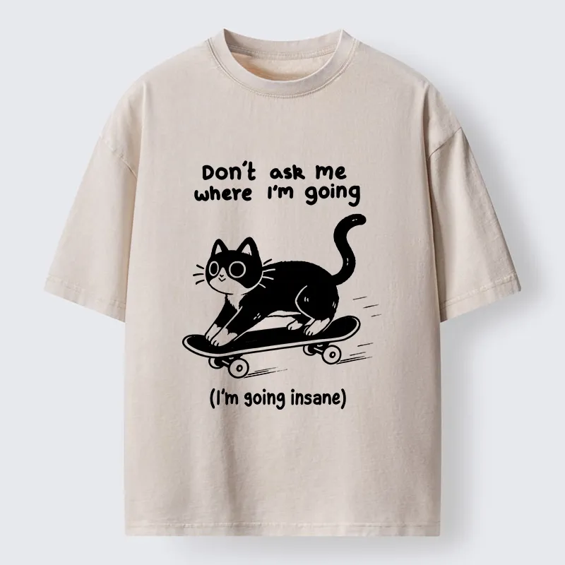 Tokyo-Tiger Black Cat Skating Away From Sanity Washed T-Shirt Sale
