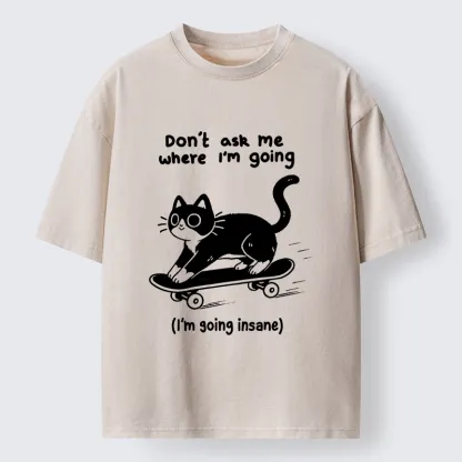 Tokyo-Tiger Black Cat Skating Away From Sanity Washed T-Shirt