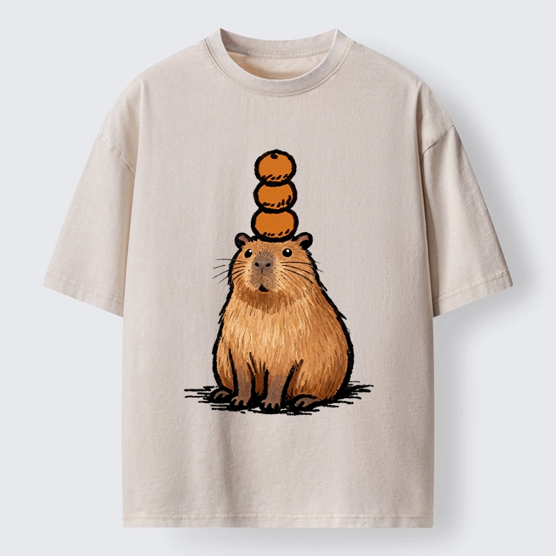 Tokyo-Tiger Funny Capybara Orange Meme Washed T-Shirt
