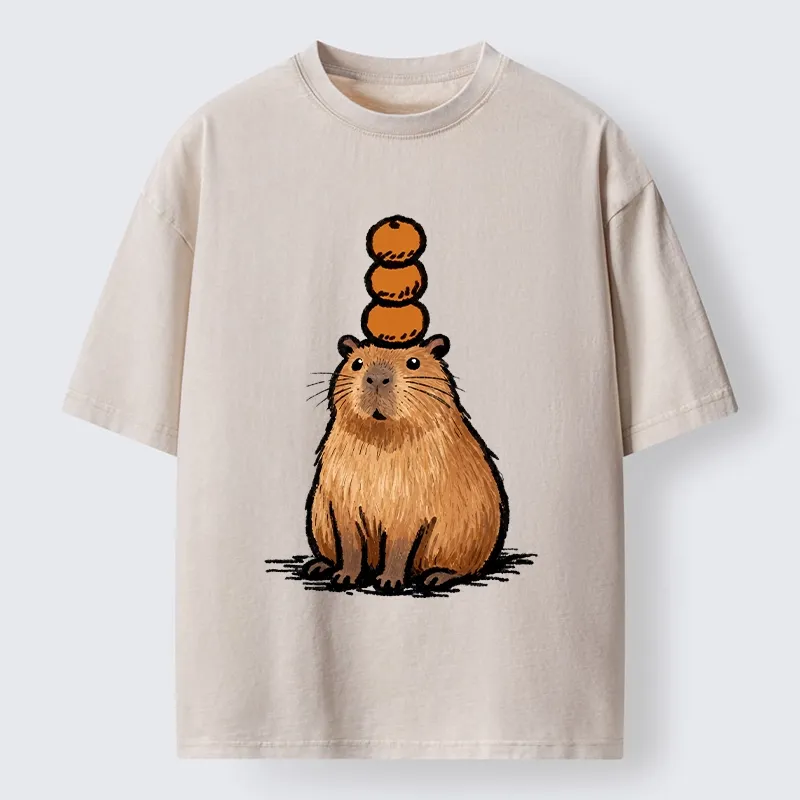 Tokyo-Tiger Funny Capybara Orange Meme Washed T-Shirt Sale