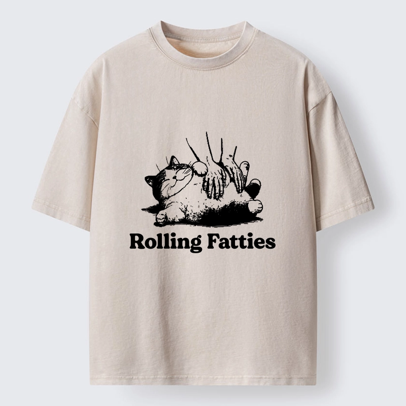 Tokyo-Tiger Rolling Fatties Cat Massage Meme Washed T-Shirt