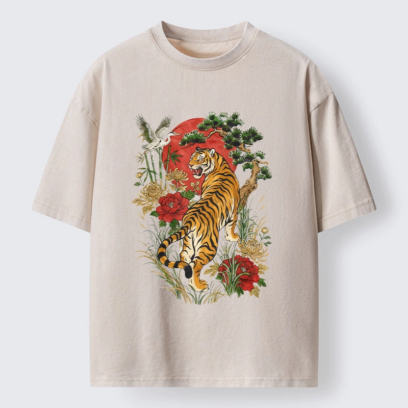 Tokyo-Tiger Majestic Tiger Under The Red Sun Washed T-Shirt