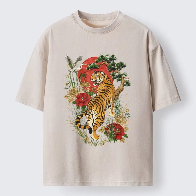 Tokyo-Tiger Majestic Tiger Under The Red Sun Washed T-Shirt