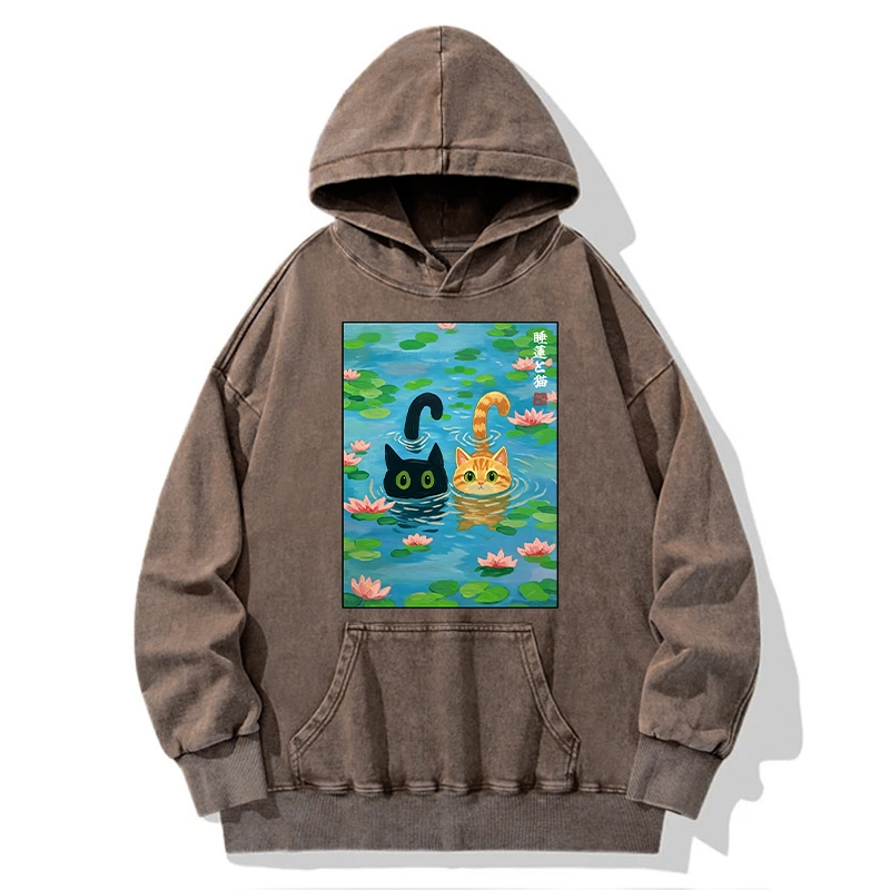 Tokyo-Tiger Cats In The Lotus Pond Washed Hoodie