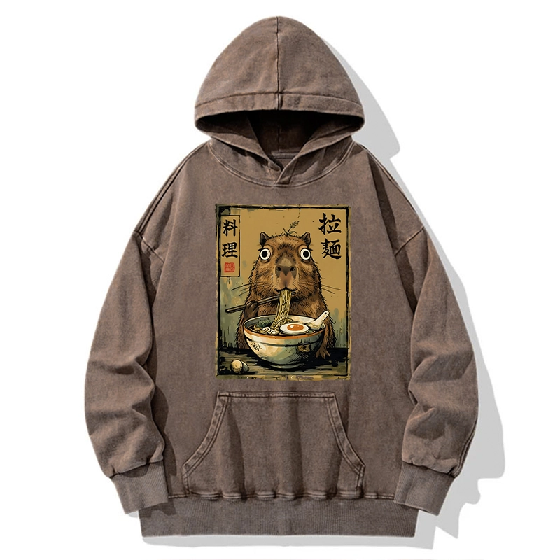 Tokyo-Tiger Cute Capybara Eating Ramen Washed Hoodie