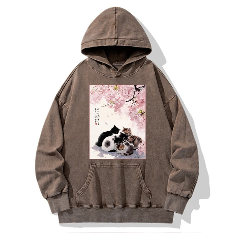 Tokyo-Tiger Cute Cats Sakura Garden Washed Hoodie