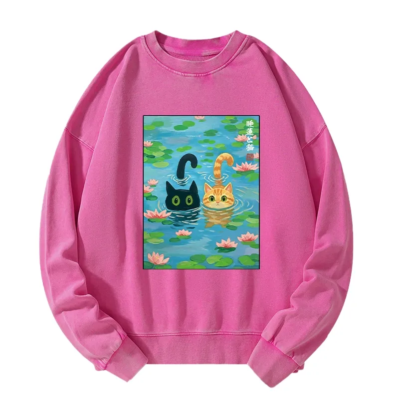 Tokyo-Tiger Cats In The Lotus Pond Washed Sweatshirt