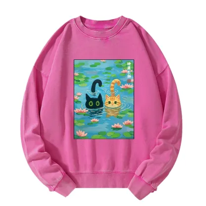Tokyo-Tiger Cats In The Lotus Pond Washed Sweatshirt