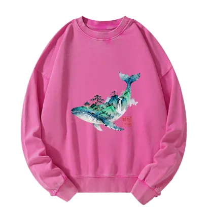 Tokyo-Tiger Whale Ink Painting Landscape Washed Sweatshirt