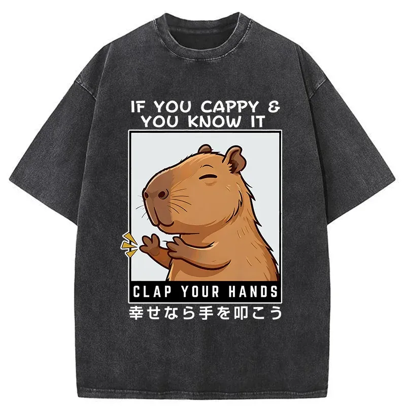 Tokyo-Tiger Capybara Clapping Washed T-Shirt