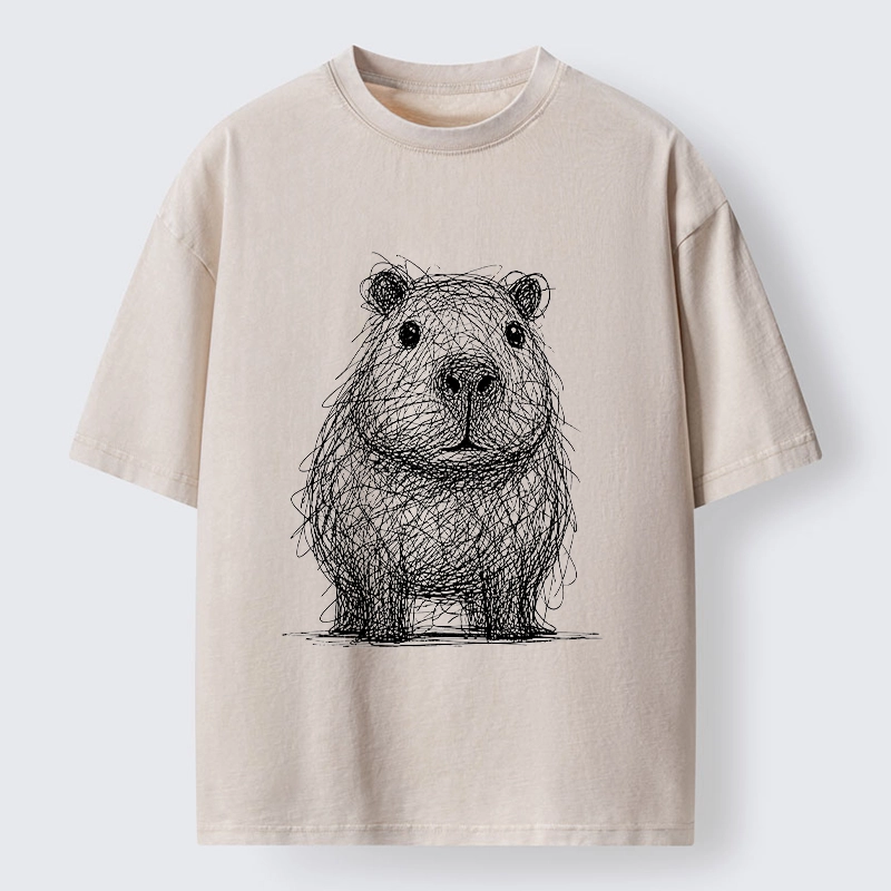Tokyo-Tiger Capybara Chaos Sketch Washed T-Shirt