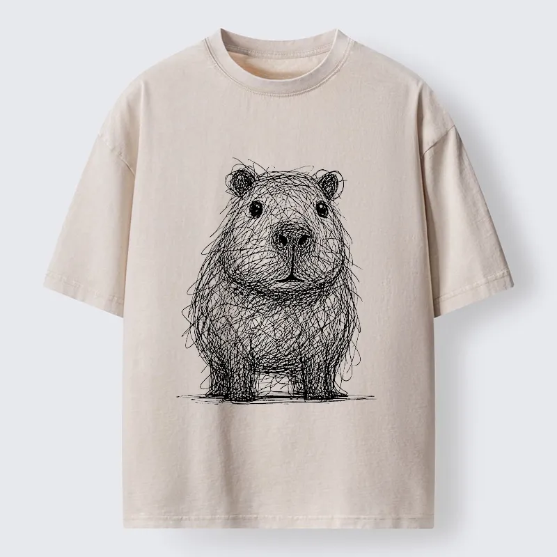 Tokyo-Tiger Capybara Chaos Sketch Washed T-Shirt Sale