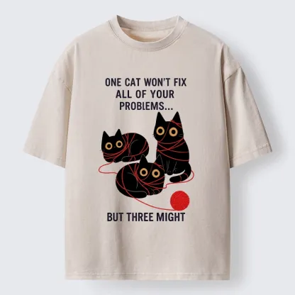 Tokyo-Tiger Three Cats Fix All Problems Washed T-Shirt