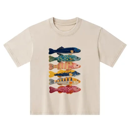 Tokyo-Tiger Colorful Fish Art Collection Kids Washed T-Shirt
