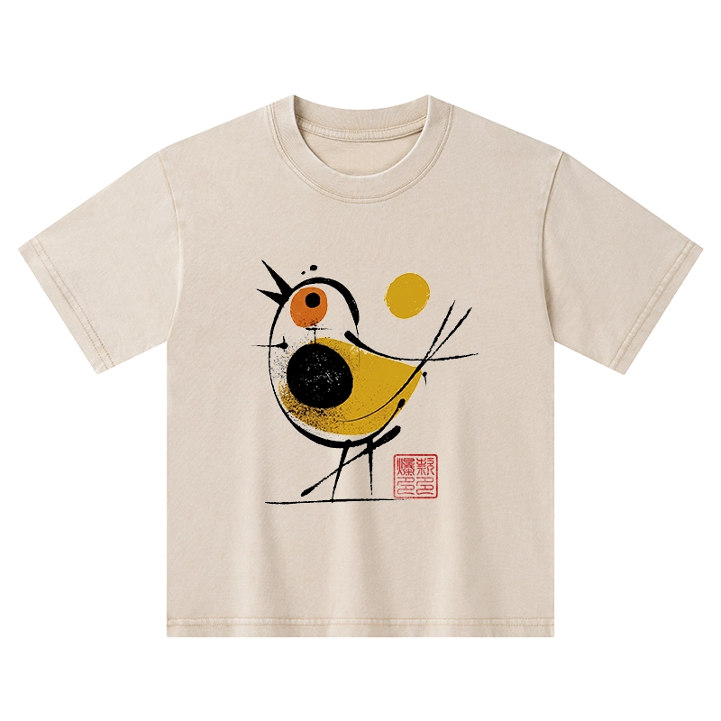 Tokyo-Tiger Aesthetic Yellow And Black Bird Kids Washed T-Shirt
