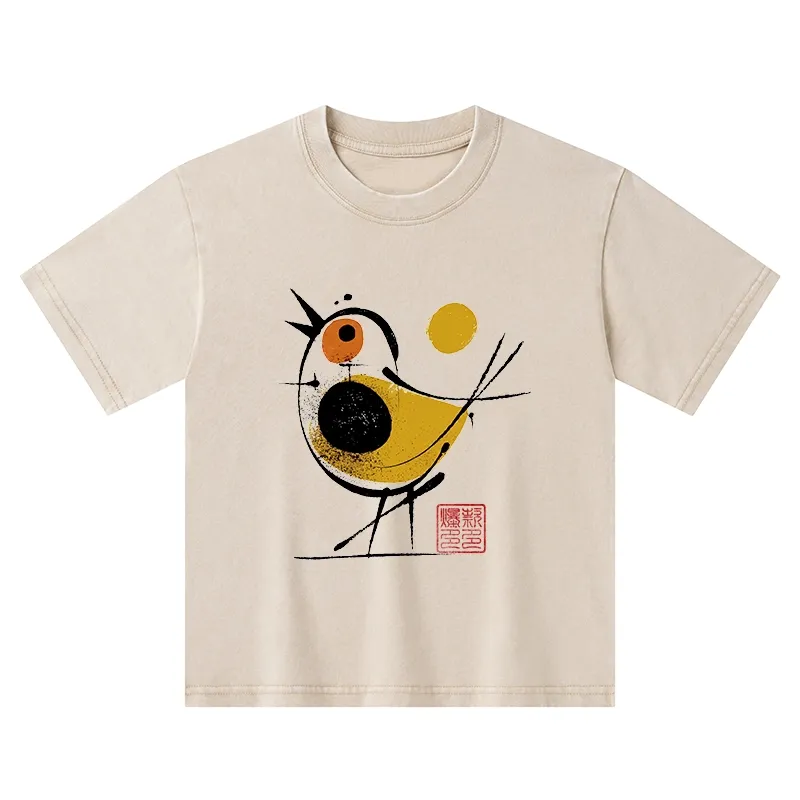 Tokyo-Tiger Aesthetic Yellow And Black Bird Kids Washed T-Shirt