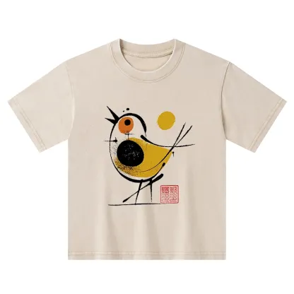 Tokyo-Tiger Aesthetic Yellow And Black Bird Kids Washed T-Shirt