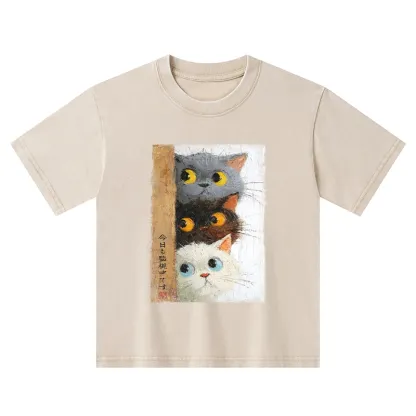 Tokyo-Tiger Three Cute Cats Watch You Kids Washed T-Shirt