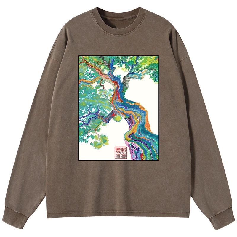 Tokyo-Tiger Colorful Magic Tree Washed Long Sleeve T-Shirt